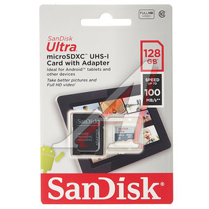 Изображение 1, SDSQUNR-128G-GN6TA Карта памяти 128GB MicroSD class 10 SD адаптер SANDISK