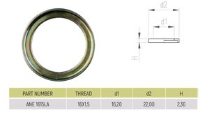 Изображение 1, 2ANE1615LA Кольцо упорное с фаской под резинку (металлическое М16) SIRIT