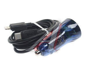Изображение 2, Z47A blue Устройство зарядное в прикуриватель 1USB 12V кабель iPhone (5-) HOCO