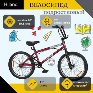 Изображение 1, T21B603 B Велосипед 20" 1-ск. BMX бордовый HILAND