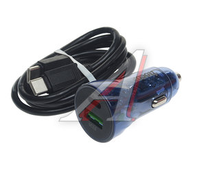 Изображение 1, Z47A blue Устройство зарядное в прикуриватель 1USB 12V кабель USB Type C HOCO