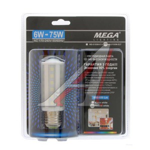Изображение 1, MS-0195MWW-E27 Лампа светодиодная E27 6W(75W) 220V теплый MEGA LIGHTING