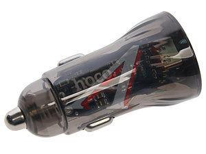Изображение 2, Z47A transparent black Устройство зарядное в прикуриватель 1USB + 1 Type C 12V HOCO