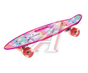 Изображение 1, УТ00021580 Скейтборд 23" (пенниборд) пластиковый с ручкой (колеса с подсветкой) розовый Gravital Unicorns