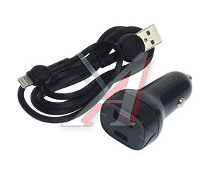 Изображение 1, ES-CC2I black Устройство зарядное в прикуриватель 1USB + 1 Type C 12V кабель iPhone (5-) EARLDOM