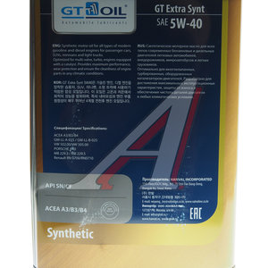 Изображение 2, 8809059407417 Масло моторное GT EXTRA SYNT API SN/CF 5W40 синт.4л GT OIL
