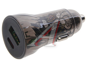 Изображение 1, Z47A transparent black Устройство зарядное в прикуриватель 1USB + 1 Type C 12V HOCO