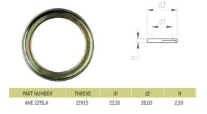 Изображение 1, 2ANE2215LA Кольцо упорное с фаской под резинку (металлическое М22) SIRIT