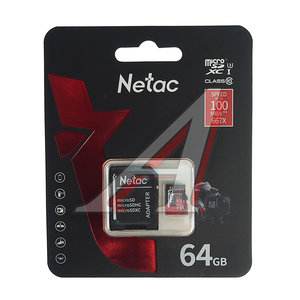Изображение 1, NT02P500PRO-064G-R Карта памяти 64GB MicroSD class 10 + SD адаптер NETAC