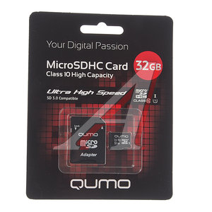 Изображение 1, QM32GMICSDHC10U1 Карта памяти 32GB MicroSD class 10 + SD адаптер QUMO