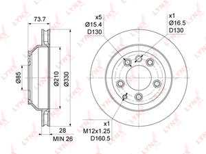 Изображение 1, BN1210 Диск тормозной VW Touareg (02-) AUDI Q7 (06-) PORSCHE Cayenne (02-) задний (1шт.) LYNX