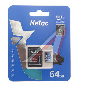 Изображение 1, NT02P500STN-064G-R Карта памяти 64GB MicroSD class 10 + SD адаптер NETAC