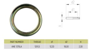 Изображение 1, 2ANE1215LA Кольцо упорное с фаской под резинку (металлическое М12) SIRIT