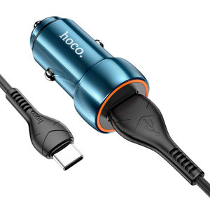 Изображение 1, Z46 blue Устройство зарядное в прикуриватель 1USB 12V кабель USB Type C HOCO