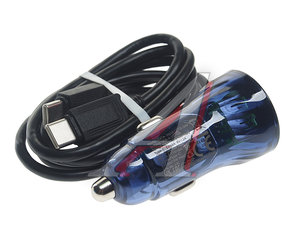 Изображение 2, Z47A blue Устройство зарядное в прикуриватель 1USB 12V кабель USB Type C HOCO