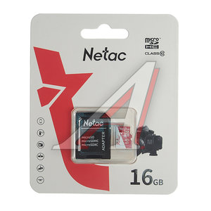Изображение 1, NT02P500ECO-016G-R Карта памяти 16GB MicroSD class 10 + SD адаптер NETAC