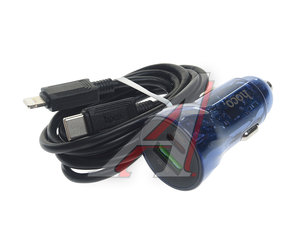 Изображение 1, Z47A blue Устройство зарядное в прикуриватель 1USB 12V кабель iPhone (5-) HOCO