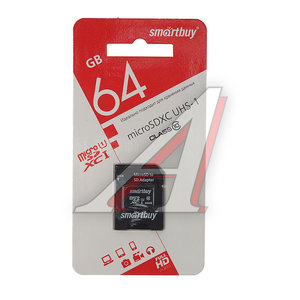 Изображение 1, SB64GBSDCL10-01_C Карта памяти 64GB MicroSD class 10 + SD адаптер SMART BUY