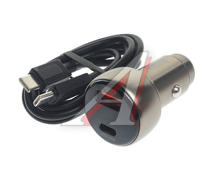 Изображение 1, Z50 grey Устройство зарядное в прикуриватель 1USB 12V кабель USB Type C HOCO